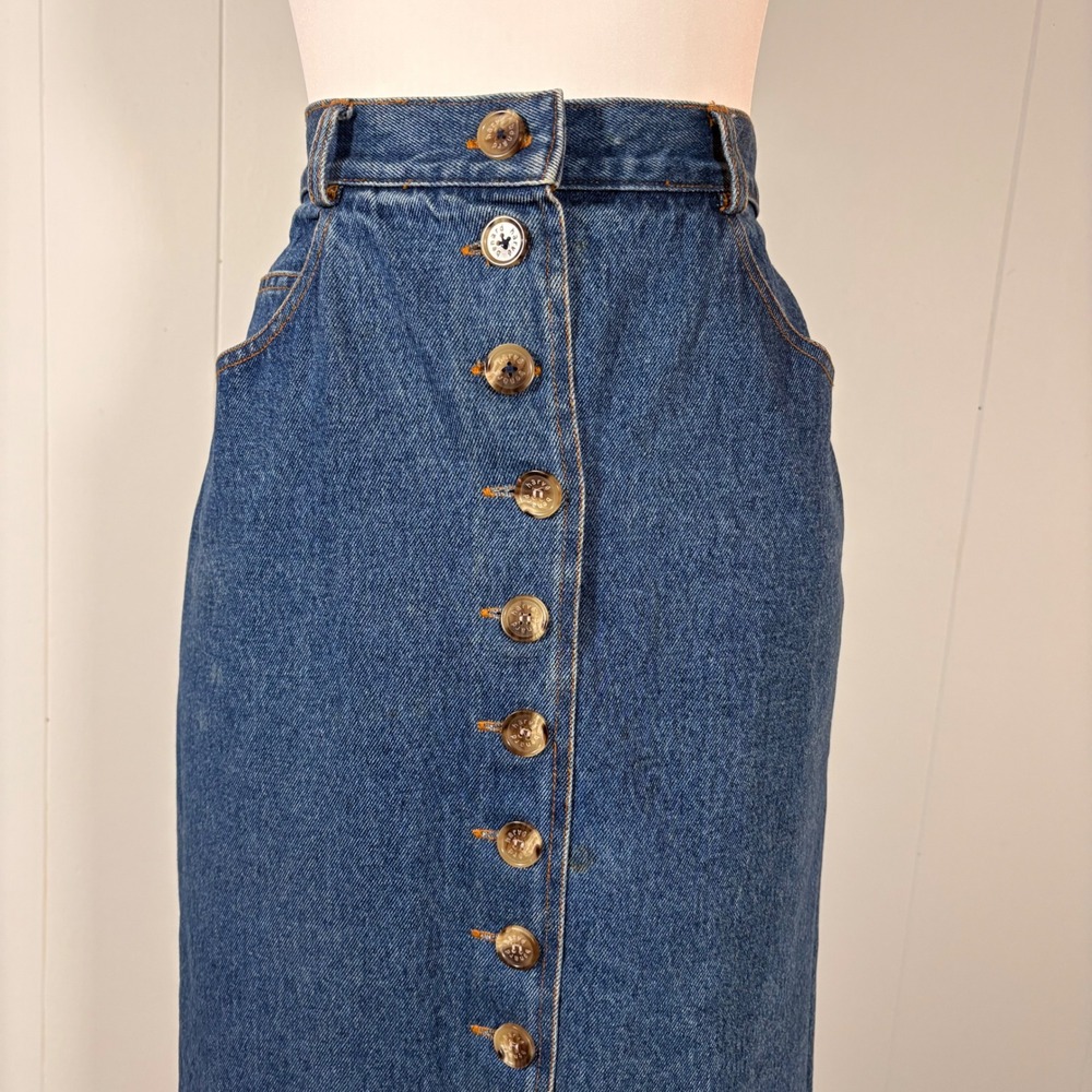 90s Y2K Denim Button Down Midi Skirt Women's 4 100% Cotton Jean Casual Classic - Picture 4 of 12